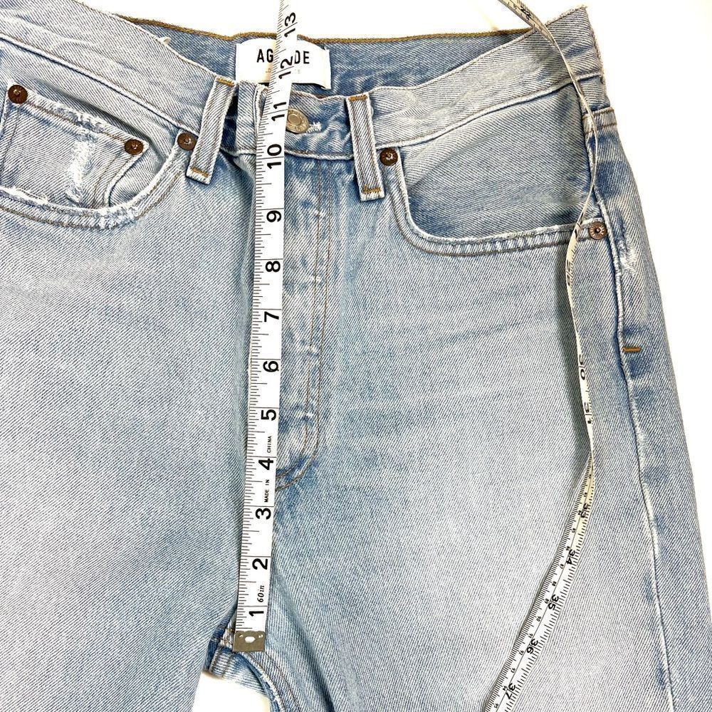 Agolde Riley High Rise Straight Crop Distressed Ripped Knee Jeans - Picture 14 of 15
